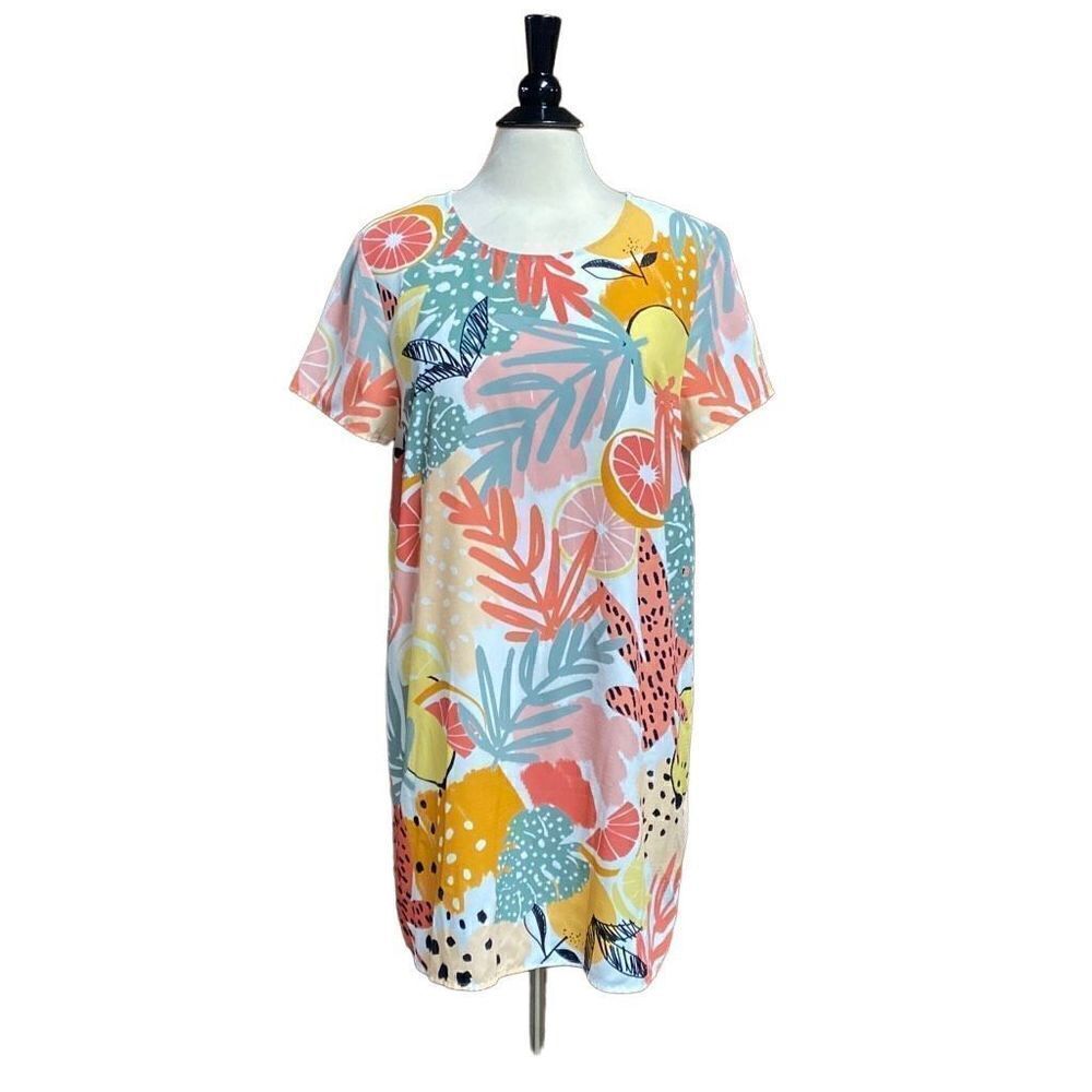 MinkPink Multi Color Citrust Short Sleeve Dress Size Size Large NEW